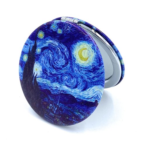 Aeisage Compact Mirror Small Travel Mirror Purse Mirror Pocket Mirror Starry Night Van Gogh Post Impressionist Art Artistic Gifts for Women, Diameter 2.75 inch x 0.4 inch Thickness