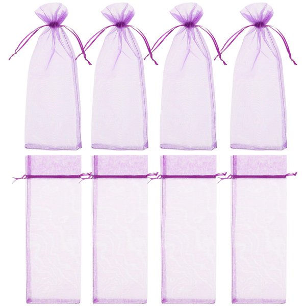 10pcs Sheer Wine Bag, Mesh Organza Wine Bottle Cover Dresses Wrap Christmas Bags with Drawstring (Lavender)