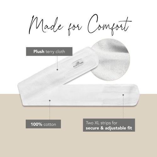 Boca Terry Makeup Headband, Women's Headband for Washing Face, Cotton Terry Cloth Skincare Headbands for Facial, Face Wash, Cosmetic and Skin Care Treatments. Adjustable Towel Headband. 3-Pack, White