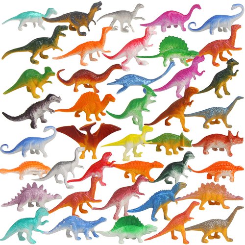 FINGOOO 39 Piece Mini Dinosaur Figures, Assorted Vinyl Plastic Dinosaur Toys for Easter Gifts Din...