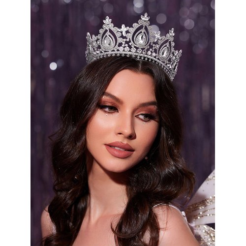 SWEETV Queen Crown for Women,Wedding Tiara for Bride,Princess Tiara,Quinceanera Pageant Crown Diadem,Crystal Headpiece for Birthday Prom,Silver