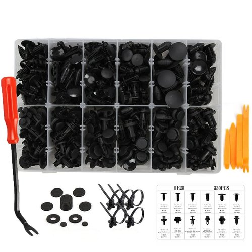 330 Pcs 12Sizes Car Plastic Rivets Fasteners Push Type Pin Rivets Clips Trim Kit with 10 Cable Ties 20 Spongy Cushion and Fasteners Remover for Ford Honda GM Acura Chrysler