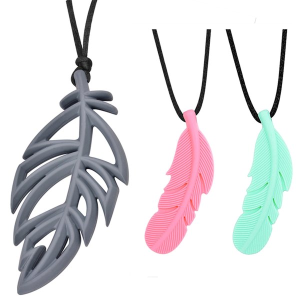 Teething Necklaces,Silicone Teether Necklace 3 Packs,Chew Necklaces for Sensory Kids Adults,Soft Leaf Feather