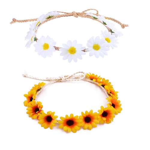 ShiQiao Spl Sunflower Crown Flower Headbands Wreath for Women Girls White Daisy Flower Headband Bridal Headpiece Party Festivals Head Band Hair Accessories 2pcs