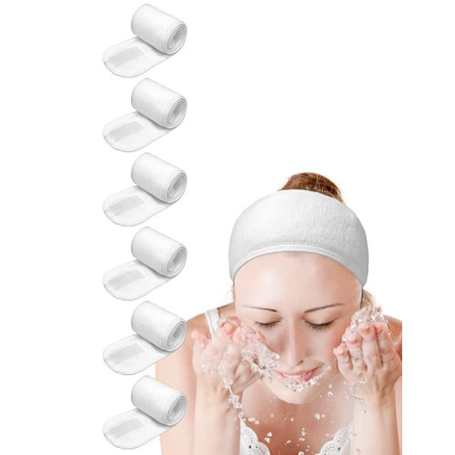 EUICAE Hair Wrap Headband, 6 Pack White - Spa Headband for Face Wash Facial Treatment, Non-slip Stretchable Washable Makeup Headband for Hair Towel Wrap, Fits All, Workout, Yoga, Gym, Salon, Home Use