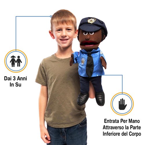 14" Policeman, Black Male, Hand Puppet