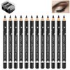 12 Pcs Black Eyebrow Pencil Eyeliner Set Wooden Eyebrow Pencil Waterproof Long-Lasting for Natural Looking Brows and Eyeliner with Sharpener (01# Black)
