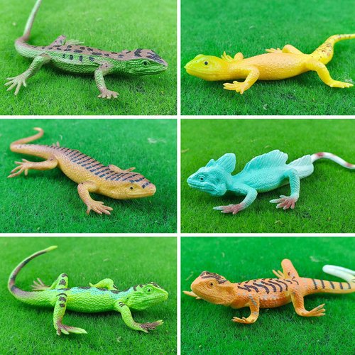 SCAHOW 6PCS Rubber Lizard Toys, Colorful Plastic Fake Lizards, Artificial Model Reptile Animal Figures for Kids Adults, Wild Creatures Figurines Halloween Party Favor Decoration