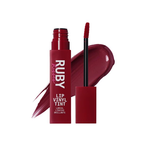 Ruby Kisses Lip Vinyl Tint - High-Pigment, Transfer-Proof, Smudge-Proof Liquid Lipstick, Soft-Satin Shine, Lightweight Makeup, Long-Lasting Lip-gloss, Full Coverage Color (REBEL, 2.8mL)