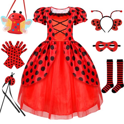 Ladybug Costume Lady Bug Costumes for Girls Halloween Costumes for Kids Toddler Costume Ladybug Dress Ladybird Dress Up for Birthday Christmas 5-6 Years