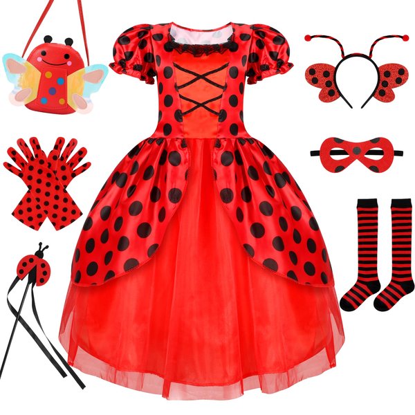 Ladybug Costume Lady Bug Costumes for Girls Halloween Costumes for Kids Toddler Costume Ladybug Dress Ladybird Dress Up for Birthday Christmas 5-6 Years