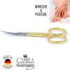 Camila Solingen CS05 Professional Nail Cuticle Scissors, Hypoallergenic Gold Plated Sharp Curved Manicure Pedicure Grooming for Finger and Toe Nail Care. Made of Stainless Steel in Solingen, Germany