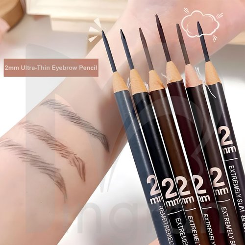 6pcs 2mm Ultra-Thin Eyebrow Pencil with Brush Waterproof Long-Lasting Slim Eyebrow Pencil Peel off Microblading Mapping Pencils (Mix 6 Colors)