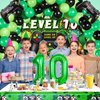 Vlipoeasn 90PCS 10th Birthday Video Game Party Decorations for Boys Set Green 10th Birthday Supplies -10th Video Game Backdrop, Balloons, Tablecloth, Gamer and 10 Foil Balloons for 10th Birthday Party