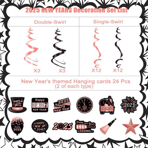54 Pieces 2025 New Year Hanging Swirl Decorations 2025 Hanging Swirl Set for Birthday Party Supplies for Home (Pink)