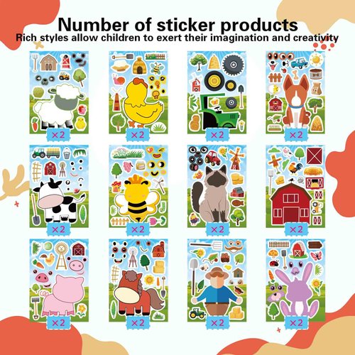 24 Sheets Make Your Own Farm Animals Stickers Make A Face Stickers for Kids Toddlers with Fantasy Farm Animals DIY Craft Stickers Kids Party Favor Supplies Crafts 12 Designs