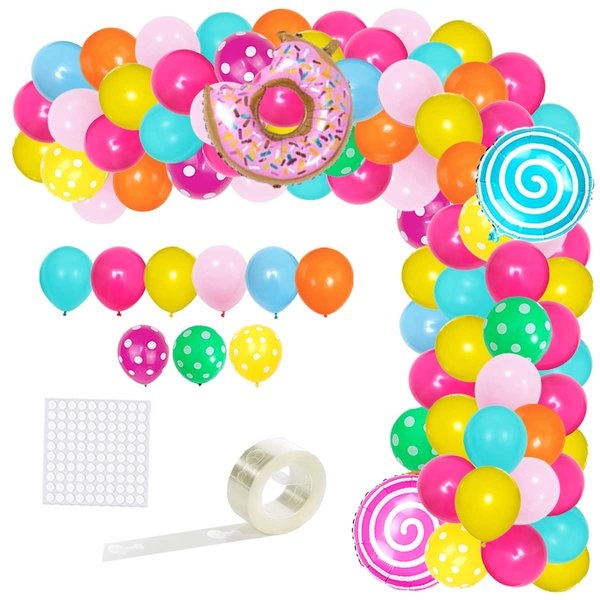 Sweet Candy Balloon Garland Arch Kit - Rose Red Teal Blue Yellow Balloons Neon Balloons Arch Candy Lollipop Balloons for Girls Rainbow Candyland Birthday Baby Shower Christmas Party Decorations
