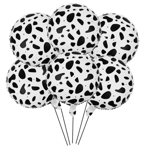 6pcs 18inch Round Cow Foil Balloons Latex Balloons Funny Print Cow Mylar Balloons for Barnyard Farm Animal Theme Party Decorations Supplies