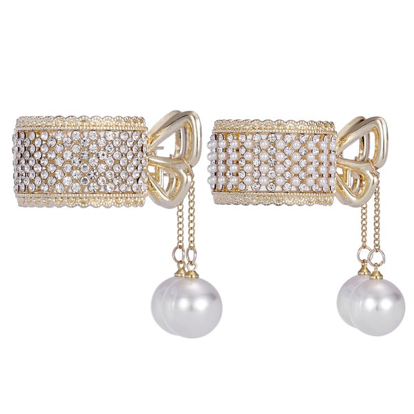 Textention Small Hair Claw Clips for High Ponytail, 2 Pieces Rhinestone Shark Hair Clips with Nonslip Mini Pearl Hair Clamps, Hair Clips Hairpins Hair Accessories for Women Thick Long Hair