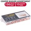 Toolwiz 150PCS 15 Sizes Copper Metric Sealing Washers Assortment Set Flat Ring Sump Plug Oil Seal Gasket Sealing Washers Crush Washer Assortment M5/6/7/8/10/10.5/11/12/12.5/14/15/16/16.5/17.5