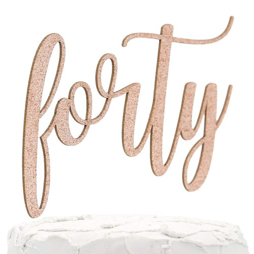 NANASUKO 40th Birthday Cake Topper - forty - Double Sided Rose Gold glitter - Premium quality Made in USA