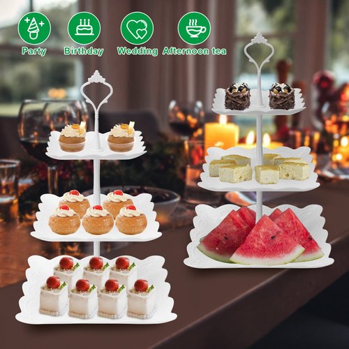 Coitak Plastic Cupcake Stands, 3 Tier Cupcake Stand, Dessert Tower Tray for Tea Party, Baby Shower and Wedding (2 Pack)