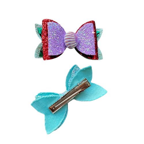 2 Piece Princess/Mermaid Glitter Leather Hair Bow Set/Princess Costume/Cosplay Hair Bows by Inspired Bows
