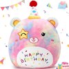 Athoinsu 12" Happy Birthday Bear Plush Pillow Cute Rainbow Stuffed Animal Soft Kawaii Birthday Plushie Star Wink Funny Pillows Home Room Decoration Gifts for Toddlers Kids Girls