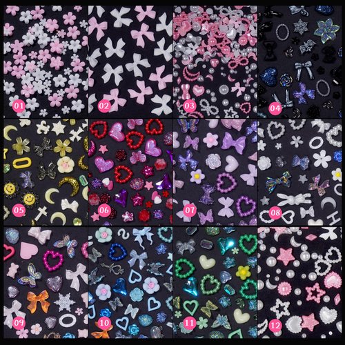 Assorted Color 3D Bows Flower Butterfly Variety Nail Charms, 3D Pearls Heart Star Bowknots Coloful Flowers Acrylic Nail Art Charms, Nail Pearls Charms for Nail Manicure DIY Craft Accessories