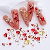 6Girds 767PCS 3D Red Heart Nail Art Charms Love Nail Gems Glitter Decoration Red Valentine's Day Nail Heart Round Diamond Frame Studs Metal Nail Art Rhinestones for Women Decorations Manicure Charms