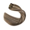 XDhair Clip In Hair Extensions Remy Human Hair Medium Brown #4 Mixed to Caramel Blonde #27 Clip In Real Hair Silk Stright 120g 6Pcs (#4P27,18Inch)