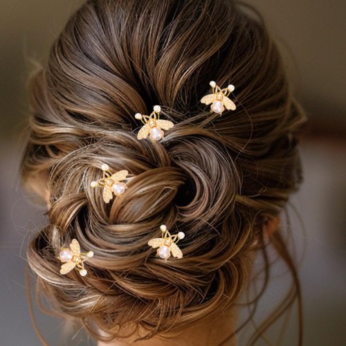Casdre Bee Wedding Hair Pins Gold Pearl Hair Accessories Prom Bridal Hair Pieces for Women and Brides (Pack of 5)