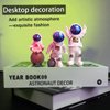 4PCS Astronaut Figurine, Blue Astronaut Figure Toy Desktop Ornaments Resin Outer Space Birthday Cupcake Spaceman for Kids Party Funny Gift, 3PCS Astronaut and 1PCS Keychain, Desk Decor, Shelf Decor