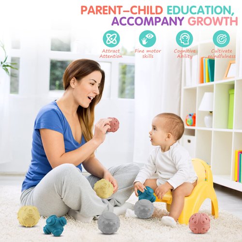 ATKSUNIEE Baby Soft Textured Ball Set,Sensory Ball Toys,Sound&Bath Toys Balls,Suitable for Baby Sensory Exploration Toys Gift Over 6+ Months(4PCS)