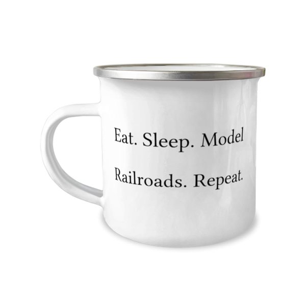 Sarcastic Model Railroads Gifts, Eat. Sleep. Model Railroads. Repeat, Gag 12oz Camper Mug For Friends, From Friends, Model trains, Train sets, Toy trains, Electric trains, train set, Ho scale trains,