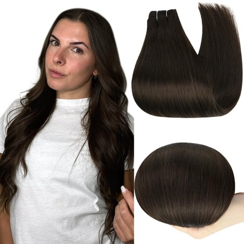 Full Shine Weft Hair Extensions Real Human Hair 22 Inch 105 Grams Color Dark Brown Brazilian Remy Hair Extensions for Volume Silky Straight Hair Extensions for Women Human Hair Bundles
