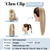 SEGO Claw Clip Ponytail Extension Human Hair Clip in Ponytail Hair Extensions 100% Real Human Hair Pony Tails Hair Extensions Long Straight For Women 14 Inch Golden Brown&Bleach Blonde 105 Gram