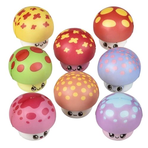 Micro Squish Mushrooms - Slow Rise Stress Relief, Fidget Toy, Sensory Play, Party Favors, Reward Chest, Treasure Chest, Goodie Bags - 4 Piece