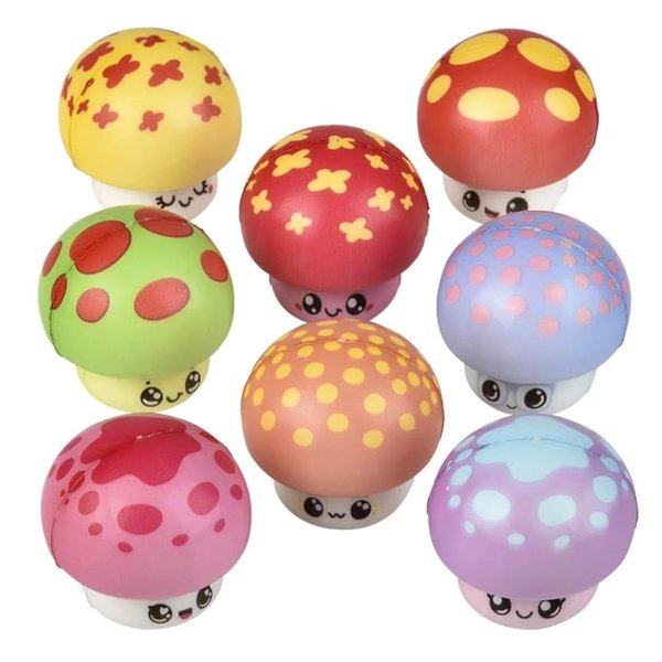 Micro Squish Mushrooms - Slow Rise Stress Relief, Fidget Toy, Sensory Play, Party Favors, Reward Chest, Treasure Chest, Goodie Bags - 4 Piece
