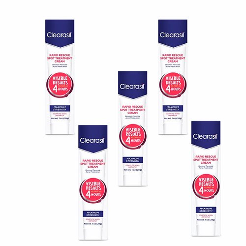 Clearasil Rapid Rescue Acne Spot Treatment Cream, 1 oz (Pack of 5)
