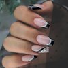 AkiliBIELY French Tip Press on Nails Short Medium Square Black Silver Fake Nails Pink Curve Bling Glue on Nails Cute Women Stick on Nails Acrylic Gel False Nails Wedding Birthday