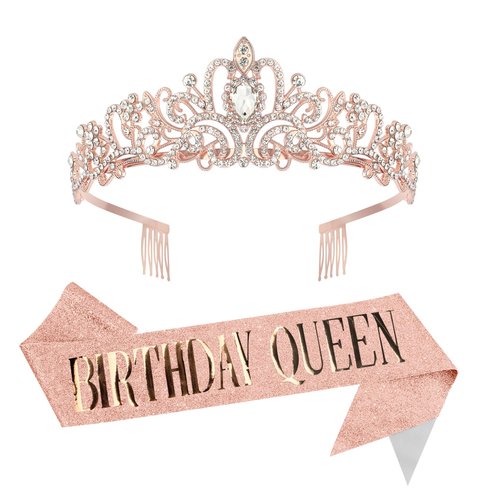 Birthday Sash for Women, Birthday Crown, Birthday Tiara, Birthday Queen Sash and Tiara for Women, Birthday Headband for Girls, Princess Crown, Happy Birthday Crown and Sash, Birthday Decorations