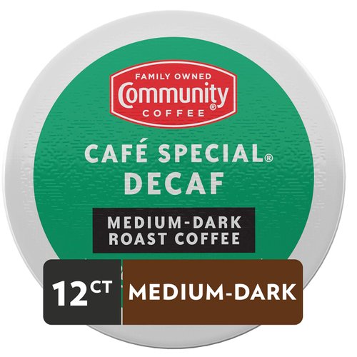 Community Coffee Café Special Decaf 12 Count Coffee Pods, Medium Dark Roast, Compatible with Keurig 2.0 K-Cup Brewers