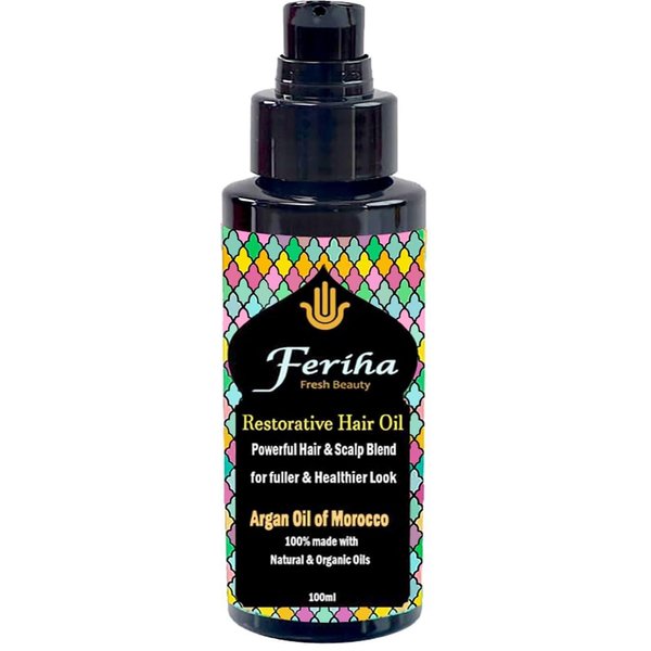 Restorative Hair Oil - Blend of Moroccan Argan Oil - Natural Shine, Defines Curls, Reduces Frizz, for Thicker Fuller Manageable & Healthier Look - 3.38 Fl Oz