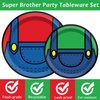 96 Pcs Super Brother Party Supplies Set Super Brother Plates Super Video Games Tablewear and Napkins Forks Super Bros Birthday Party Decorations for Kids Baby Shower Serves 24
