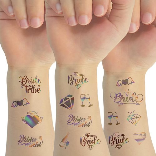 Bachelorette Temporary Tattoos, 40 Iridescent Styles Bachelorette Party Decorations | Fun Bridesmaid Favors for Bride To Be - Bachelorette Party favors accessories (2 sheet 36pcs)