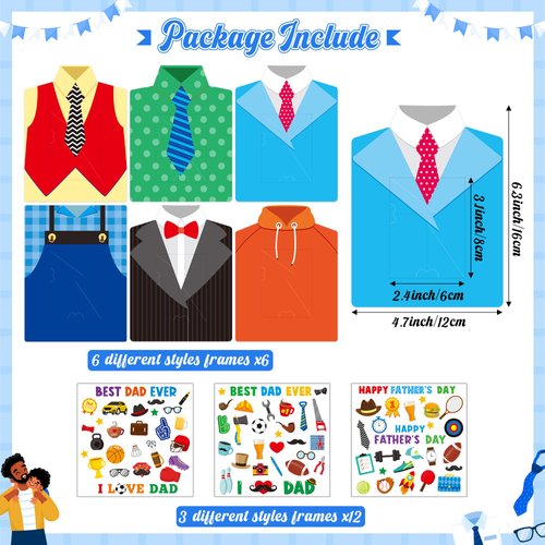 WATINC Father Frame Craft Kits - 72Pcs DIY Clothes Shirt Card Picture Frame with Stickers Crafting Kit for Kids, Make Your Own Fathers Unique Handmade Card Gift Party Decoration Supplies