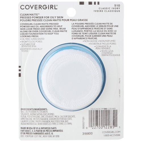 COVERGIRL Clean Matte Pressed Powder, Oil Control Powder, 1 container, .35 Fl Oz, Face Powder, Oil Free Loose Powder, Matte Finish, Lightweight, Shine Free Formula, Leaves Skin Smooth and Clean