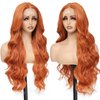 X-TRESS Ginger Orange Lace Front Wigs Synthetic for Women,28Inch Wear and Go Body Wave 13x4x1 Wig, Bright Orange Wig Pre Plucked Baby Hairline Glueless Wigs for Daily Party Use(Ginger)