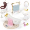 Keldoner Ceramic Dollhouse Furniture 1 12 Scale, Doll House Furniture Toys for Dollhouse Bathroom Incl Toilet Bathtub Washbasin Towel Rack and Other Miniture House Furniture and Accessories